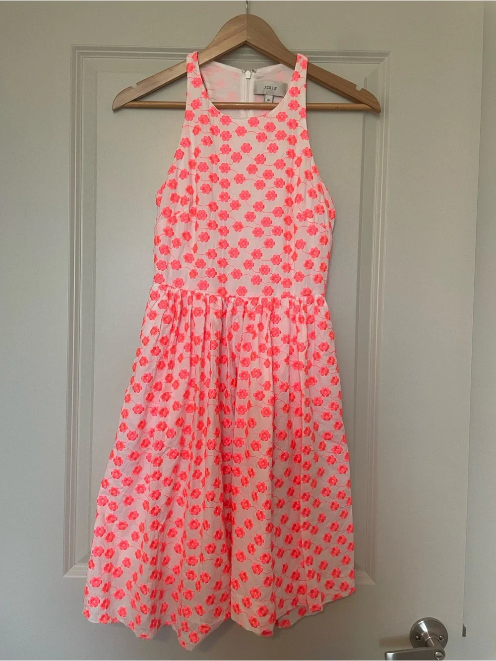 J.Crew Neon Pink Embroidered Floral Racerback Dress